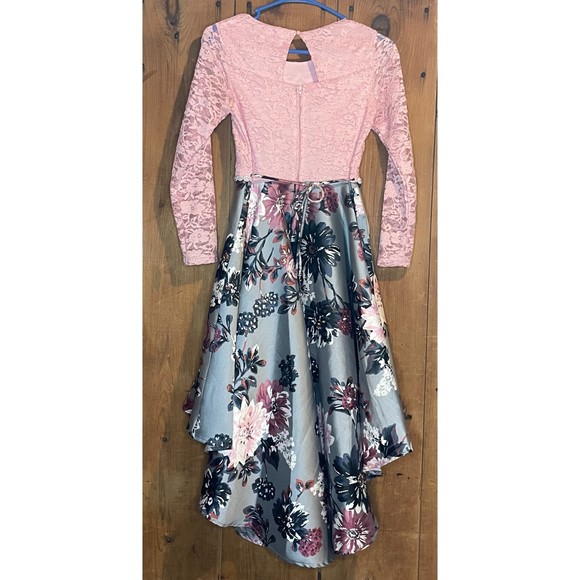 Speechless Girls Lace/Pink Bodice with Satin High/Low Dress - Size 14 - Picture 3 of 4